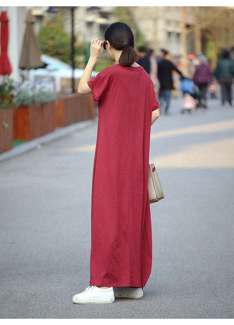 Женское платье с коротким рукавом Gkfnmt красное/черное Хлопковое большого размера