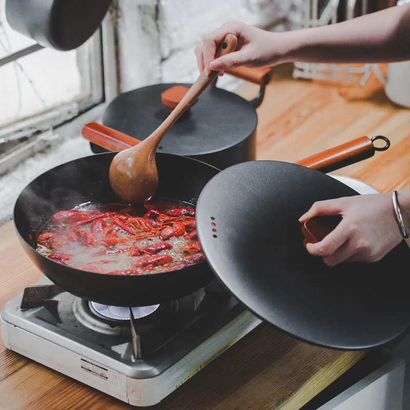Японская чугунная плита с деревянной ручкой, многофункциональная кухонная бытовая сковорода с антипригарным плоским дном, кухонная сковорода