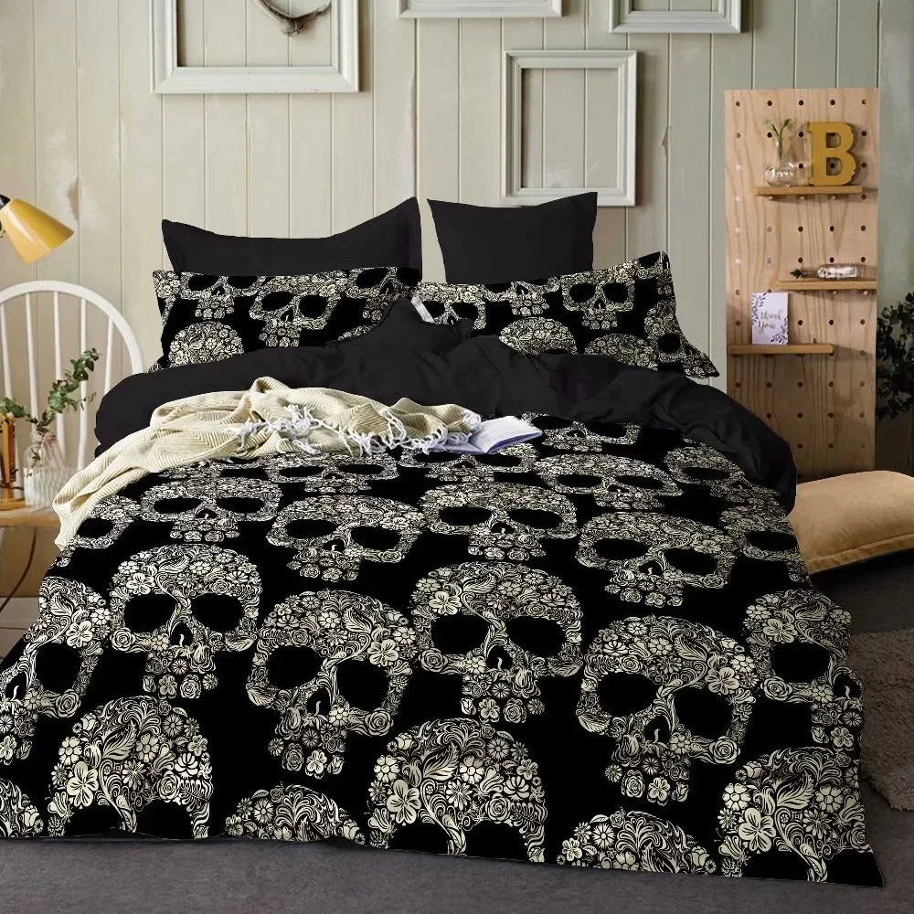 

Sugar Skull Bedding Set Full - Queen Size Duvet Covers Bed Sheet Pillowcase Cheap Wholesale Home Textiles Set