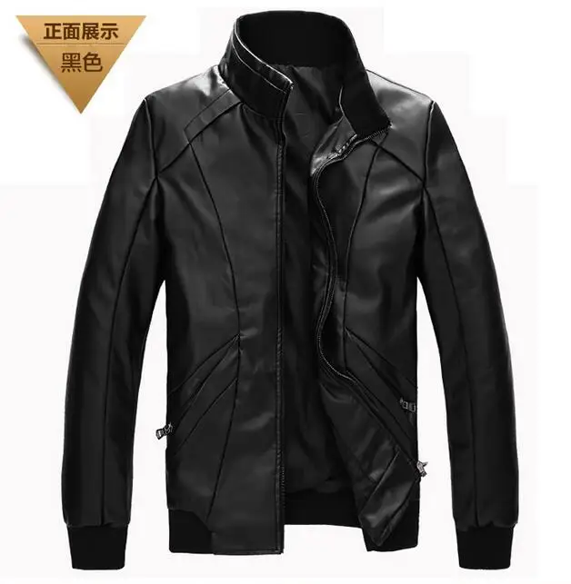 

HOT / Spring Male New paragraph leisure fashion PU leather collar coat black jacket /M--XXXL