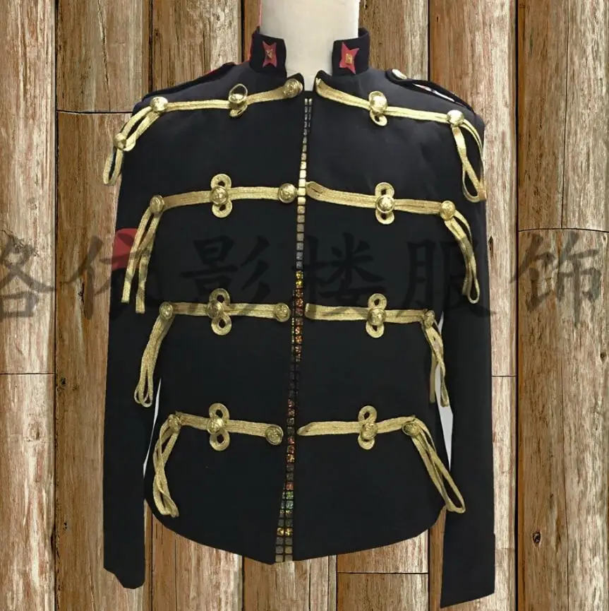 

Rock Hip-hop Stage Nightclub Bar Dj Men's Singer Performance Costumes Black Stand Collar Epaulet Tassel Button Small Suit/s-5xl
