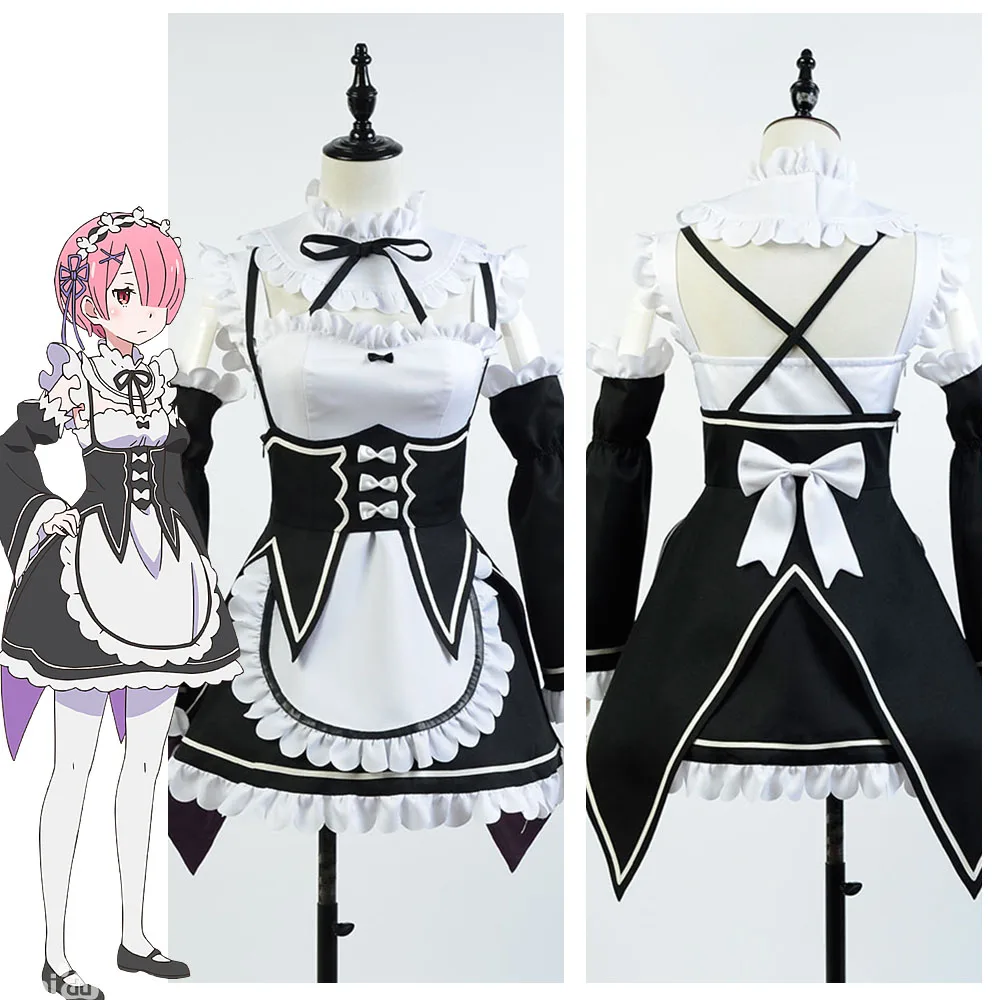 Rem костюм аниме Re: Zero Life в другом мире от Zero Rem Ram косплей костюм платье горничной на заказ - Цвет: Ram