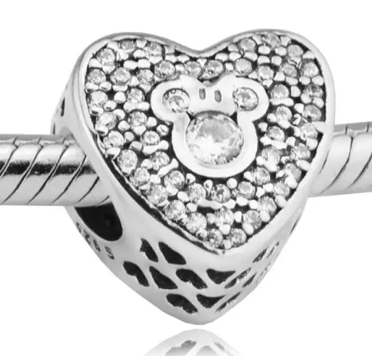 Черный CKK Fit Pandora Браслеты Микки Сверкающее сердце амулеты 925 стерлингового серебра Шарм бусины для бусина для изготовления украшений Kralen - Цвет: Черный