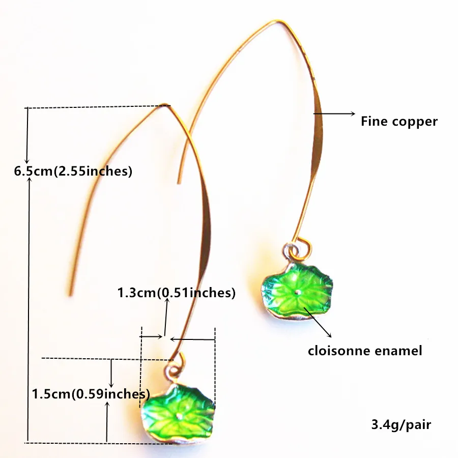 Зеленый лист лотоса свисающие Висячие медный крюк серьги этнические