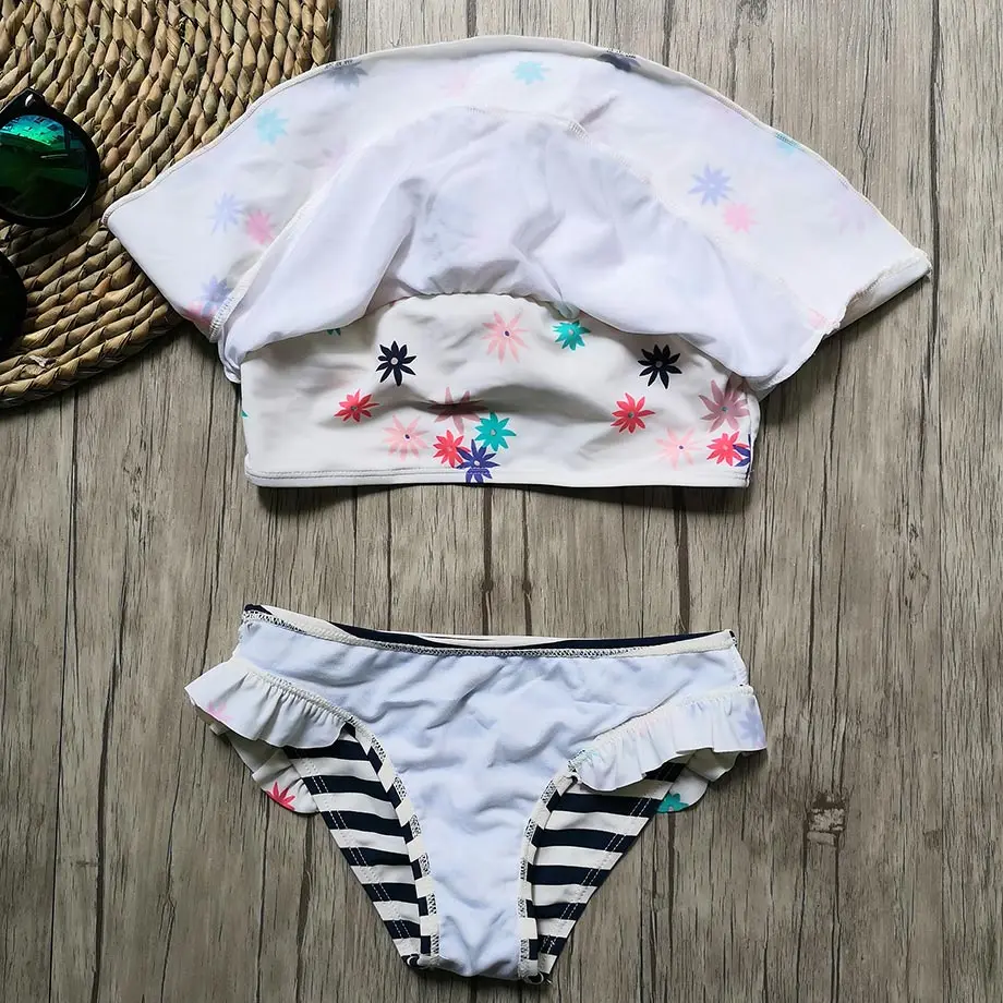От 7 до 14 лет купальный костюм для девочек детский из двух предметов с принтом