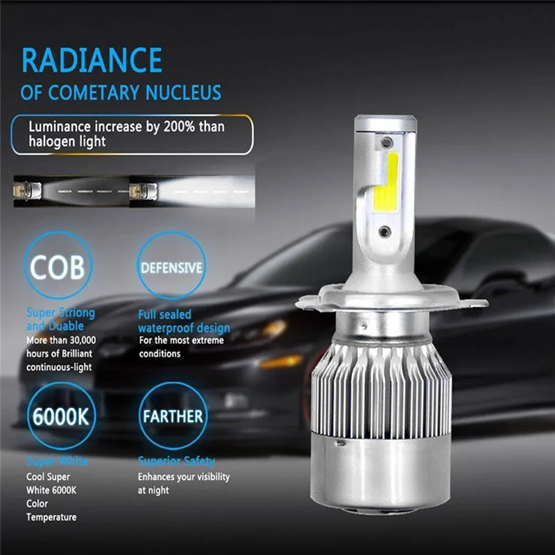 2 шт. Автомобильные светодиодные лампы H4 C6 6000 лм 36 Вт|Передние LED-фары для авто| |