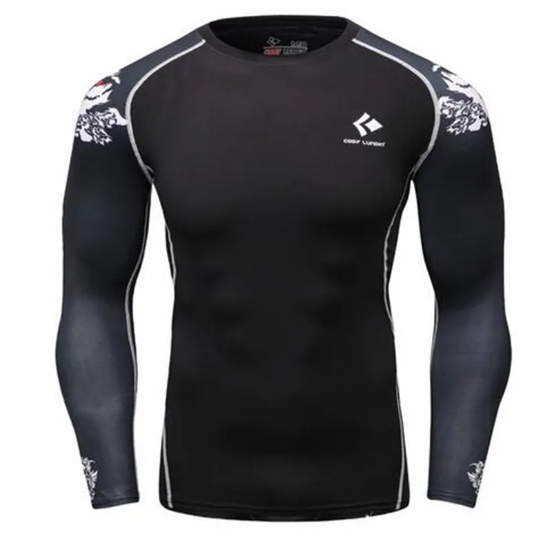 Mens Compression Shirts Bodybuilding Skin Tight Long Sleeves Jerseys Clothings Exercise Workout Fitness Sportswear  Мужская