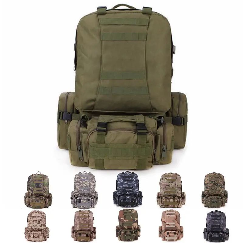 

50L Outdoor Military Molle Tactical Backpack Rucksack Mountaineering Hiking Camping Water Resistant Bags Camouflage