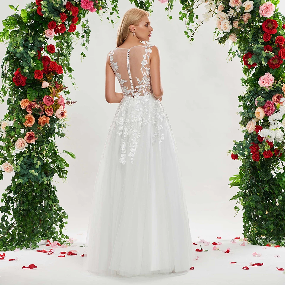 Dressv ivory a line wedding dress scoop neck sleeveless button appliques floor length bridal outdoor&ampampchurch dresses | Свадьбы и