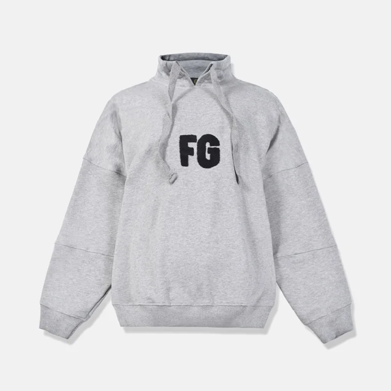 gray QoolXCWear high street хлопковые Толстовки FG вышивка свободная версия стоячий воротник шнурок Толстовка Мужская/Женская толстовка - Цвет: gray