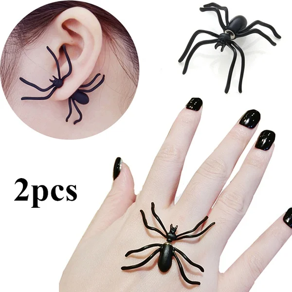 2 шт. Черный Паук уха шпильки Хэллоуин бижутерия панк серьги матовые Chic Earstud