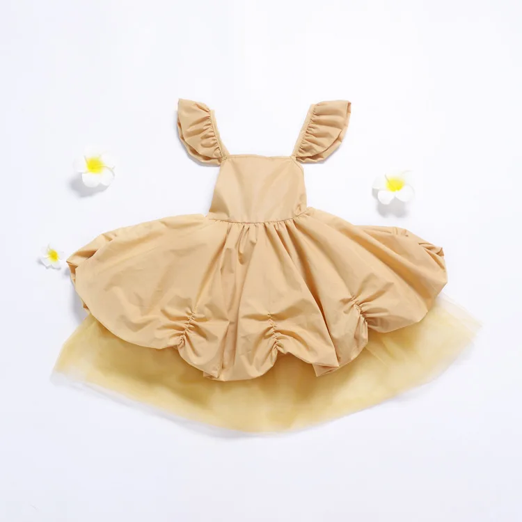 

Girls Baby Golden Color Tutu Patchwork Halter Princess Dress Party Western Ruffles Lovely Kids Infant Summer New Dress