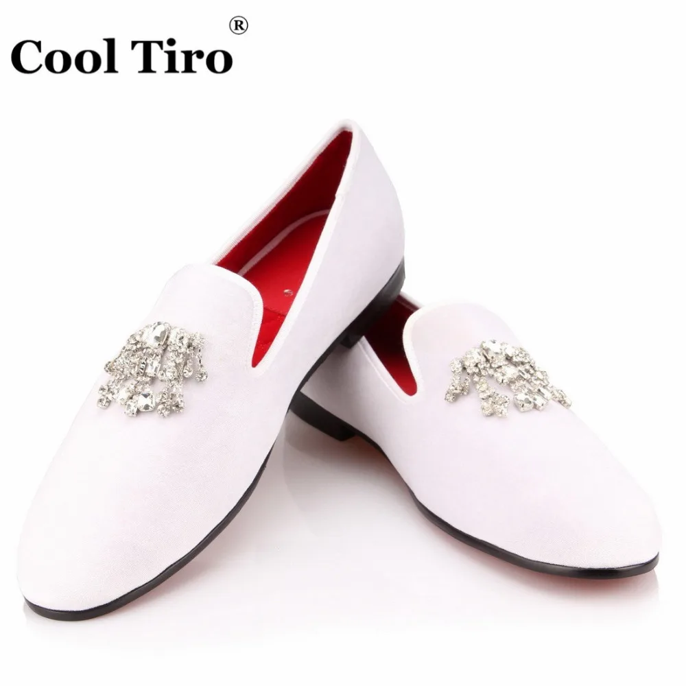 COOL TIRO 2018 Luxury white Velvet Men Shoes Round Toe Rhinestone velvet Diamond tassel Comfortable Fashion Loafer | Обувь