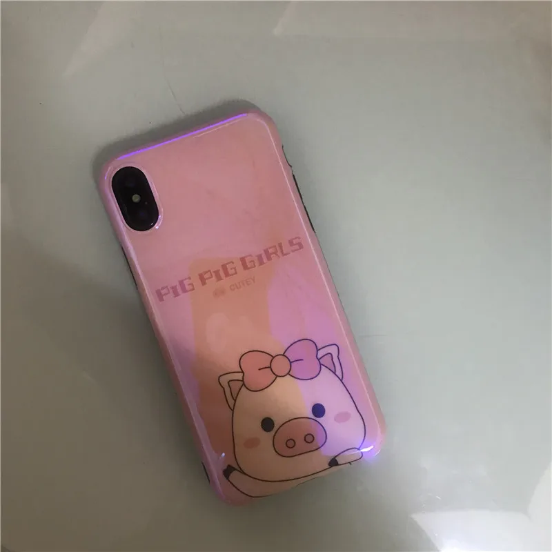 JiBan For iphone X Cute Cartoon Animal Pig Case Fashion Cool Blue Ray Light Soft TPU Back Phone Cover Shell Apple 6s 7 8Plus |