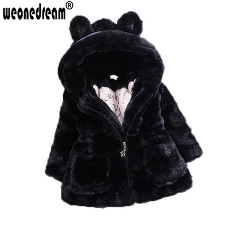 WEONEDREAM/зимняя одежда для маленьких девочек детское флисовое пальто с искусственным мехом теплая куртка с капюшоном и заячьими ушками Рождественский зимний комбинезон, верхняя одежда для детей 1-5 лет