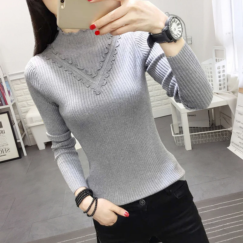 TIGENA Elastic Slim Autumn Winter Turtlenck Pullover Sweater Women 2019 Korean Long Sleeve Knitted Jumper Female Ladies | Женская одежда