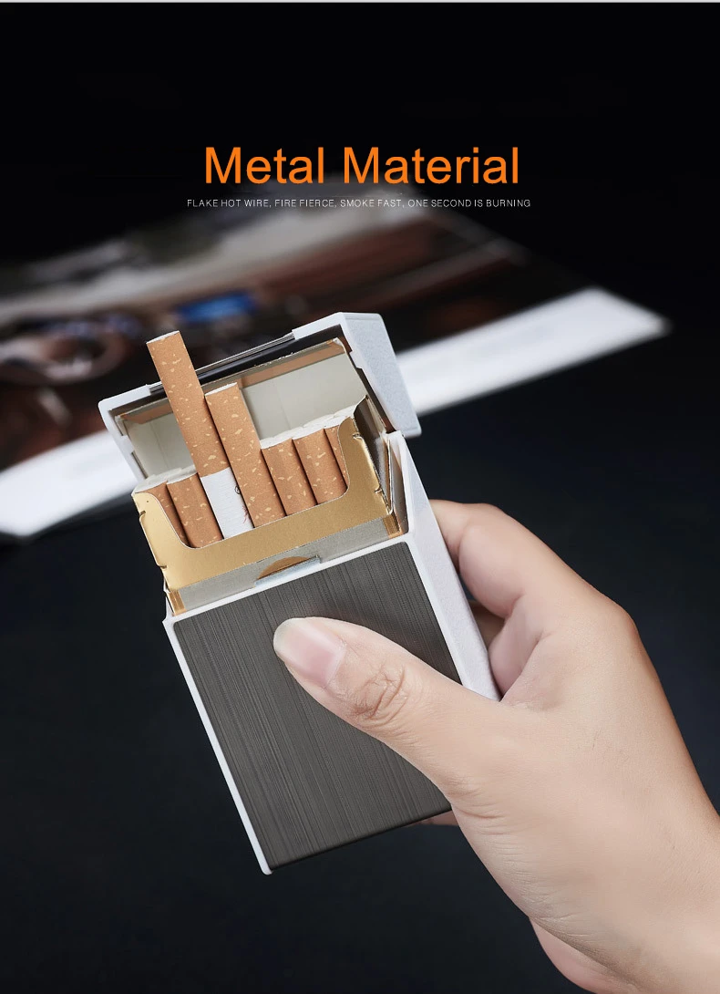 Metal Cigarette Case Box with USB Lighter 20pcs Capacity Waterproof Cigarette Holder Electronic Lighter Electric Gadgets for Men