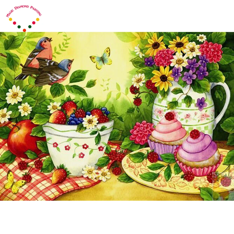 Crafts c вышивками бабочек и цветов алмазов картина фруктов птица крест стежка