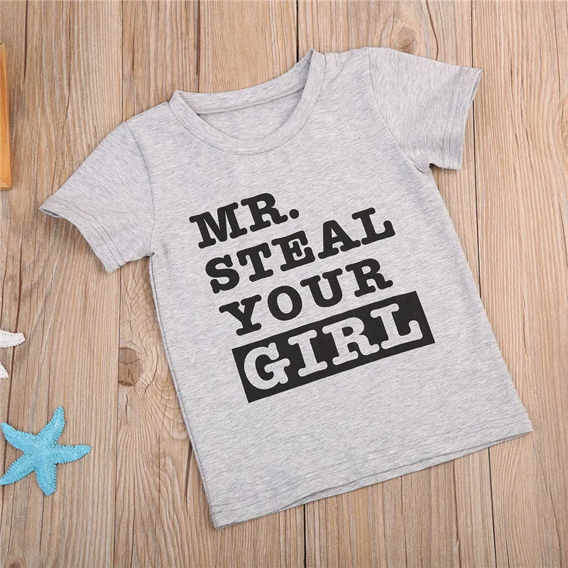 Футболка для мальчиков в простом стиле милый серый топ с буквенным принтом