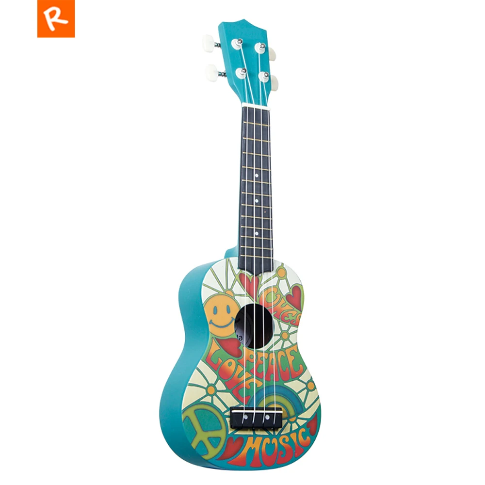 21 дюймов Укулеле сопрано Зеленый Красочные с цветочным рисунком Гавайи гитара