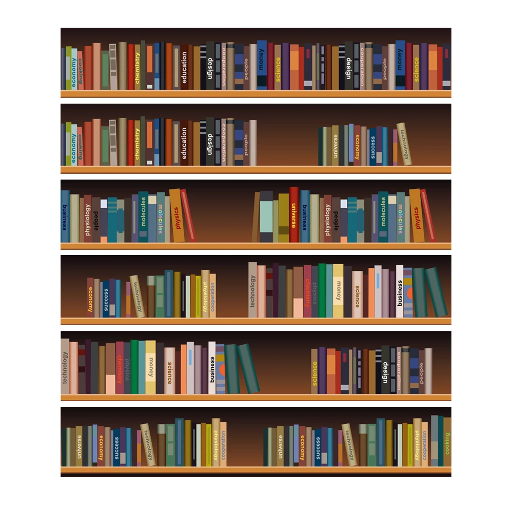 6 шт. креативные самоклеющиеся книжные шкафы для библиотеки 3D лестничные стикеры Настенные наклейки настенные обои Съемные водонепроницаемые украшения дома