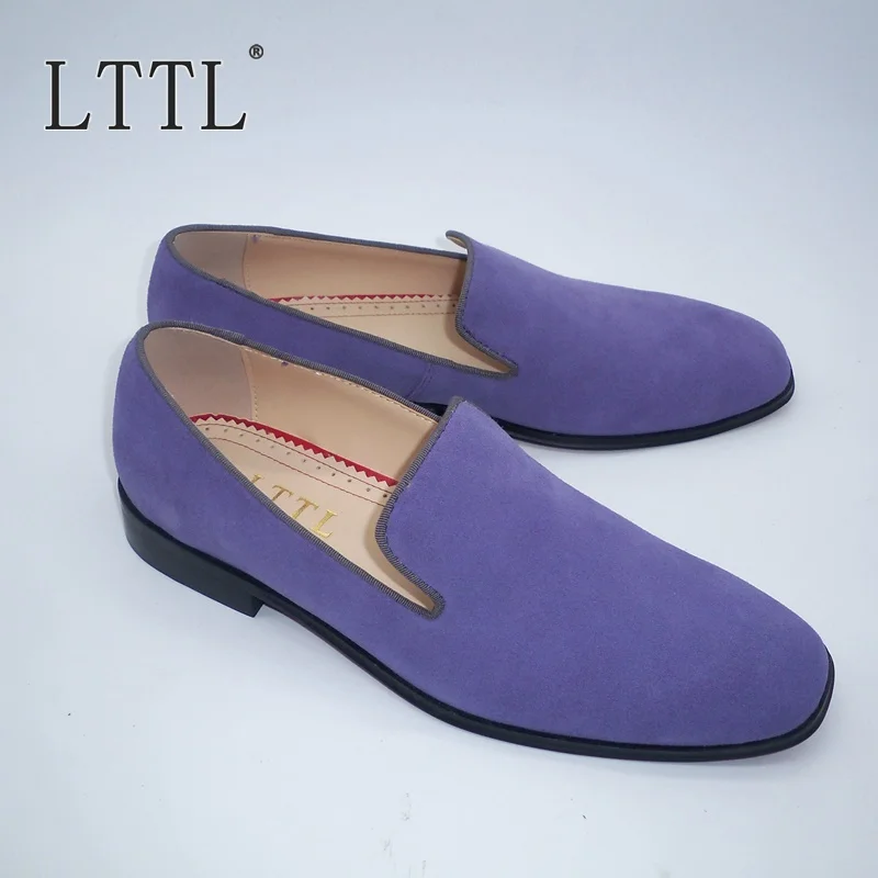 LTTL Light Purple Suede Leather Mens Loafers Fashion Slip On Men Casual Shoes Dress Party Wedding Big Size 38-47 | Обувь