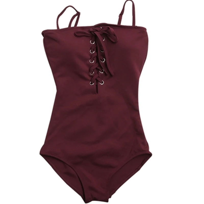 wine red Бандажный купальник черный Одна деталь Монокини Новое поступление Для женщин ванный комплект купальник женский сплошной пляжная одежда с подушечками - Цвет: wine red