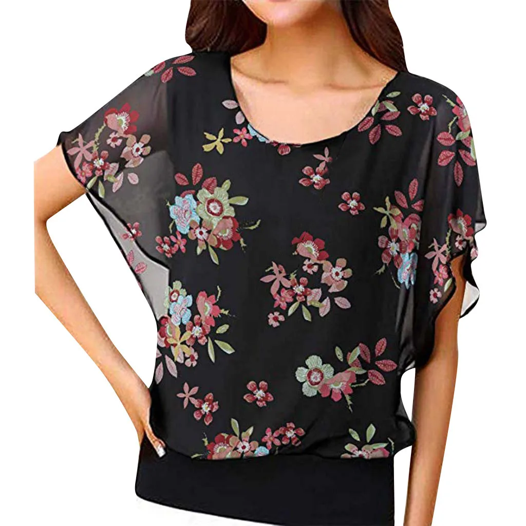 Новинка 2019 стильные женские топы модные с цветочным принтом рукавом летучая мышь