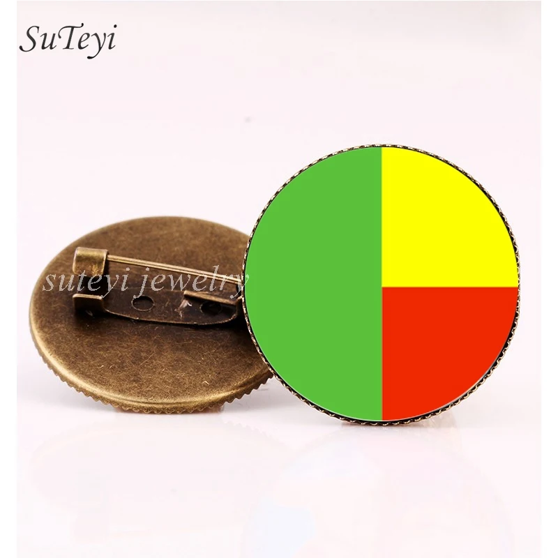 bronze SUTEYI, Винтажная брошь в виде значка, Ангола/Бенин/Ботсвана, флаг, стеклянный купол, броши, булавки, ювелирные изделия - Окраска металла: bronze