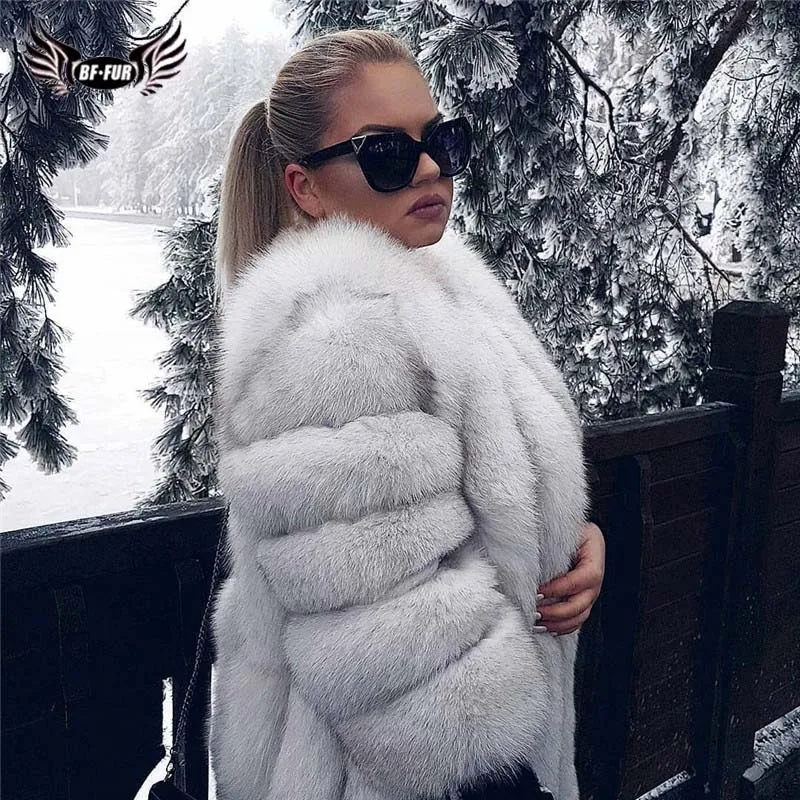 BFFUR, роскошные женские зимние пальто, натуральный мех, модные шубы из меха голубой лисы для женщин, настоящая лисица, толстые, теплые, цельная кожа
