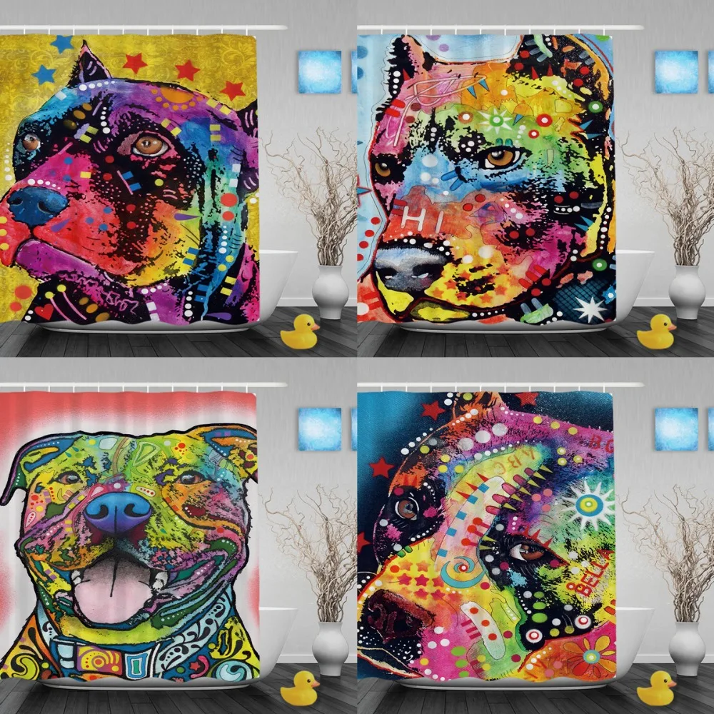Милые занавески для душа с изображением собаки питбула цветные ванной животных