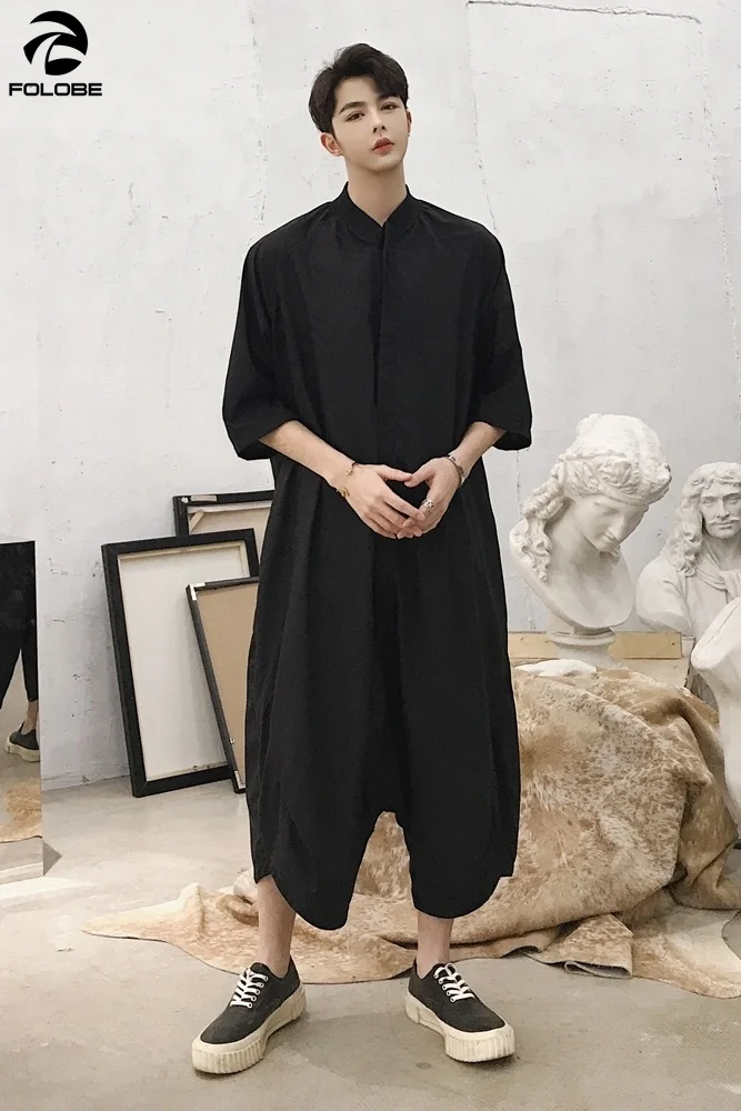 

FOLOBE Jumpsuit Male Loose Harem Pants Overalls Tooling Jumpsuit Hiphop Fashion Trousers Men Jumpsuit Short Sleeve Overall
