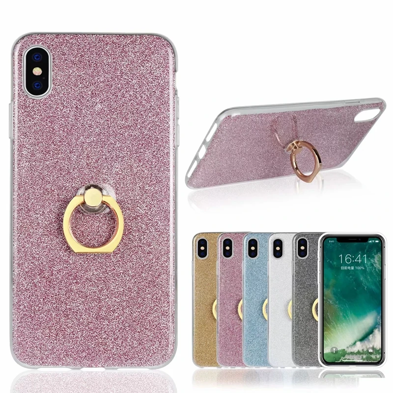 Для Iphone XR XS Max чехол для телефона с кольцом держателем Блестящий силиконовый 4 5S 6G