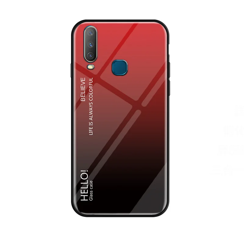 Red ДЛЯ VIVO Y17 чехол градиентное закаленное стекло мягкий силиконовый бампер задняя крышка для VIVO Y3 чехол Rezzol Funda - Цвет: Red