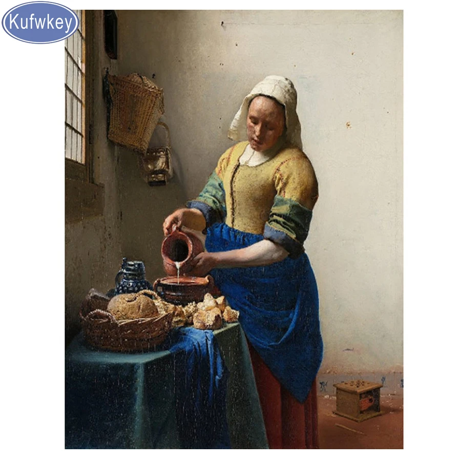 Полноразмерная круглая Алмазная картина 5d сделай сам Milkmaid наборы для вышивки