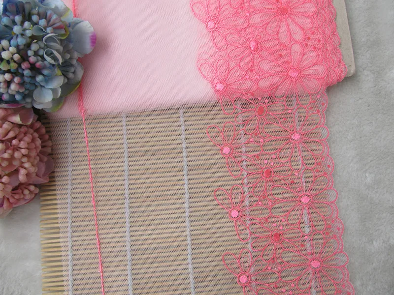 Оптовая Продажа партия 20 см Широкий нежный розовый вышитый цветок тюль кружевная