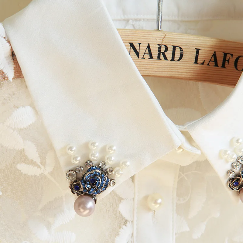 shirt blouse false detachable collars for women cotton peter pan black white denim lace lapel fake collar embroidery |