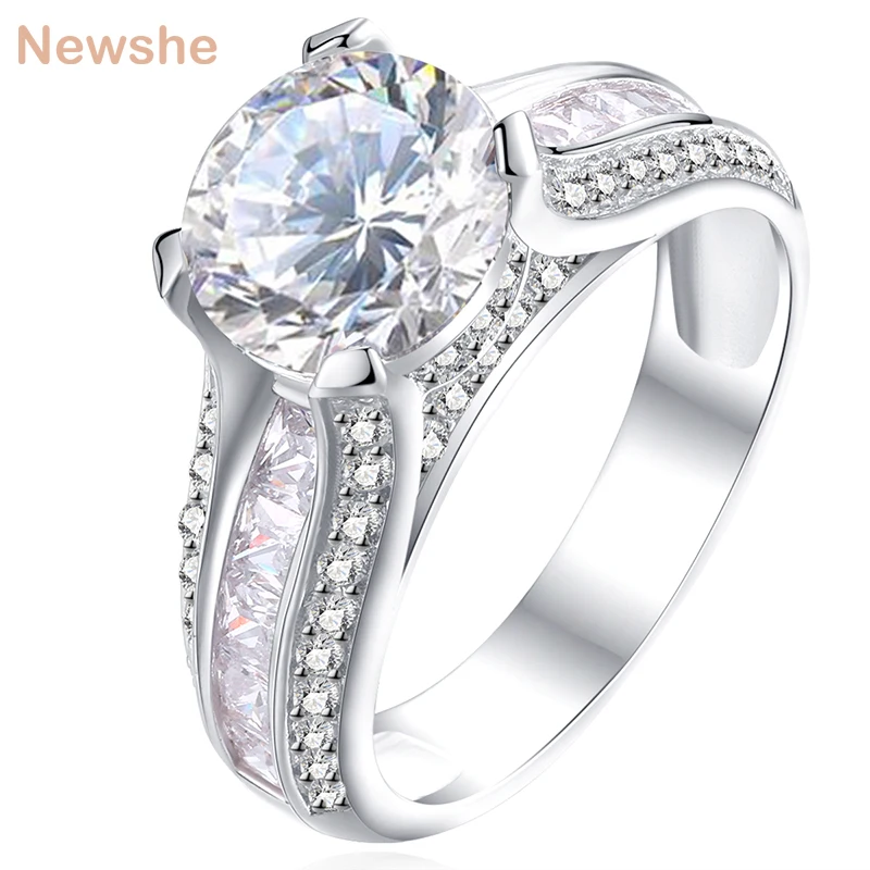 

Newshe 925 Sterling Silver Wedding Engagement Ring 2 Ct Round White AAAAA CZ Fashionable Design Jewelry For Women JR4791