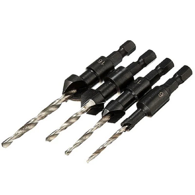 Новый 4 Шт. HSS Зенковки Сверло Указан Quick Change Шестигранным Хвостовиком Винт #6 #10 #13