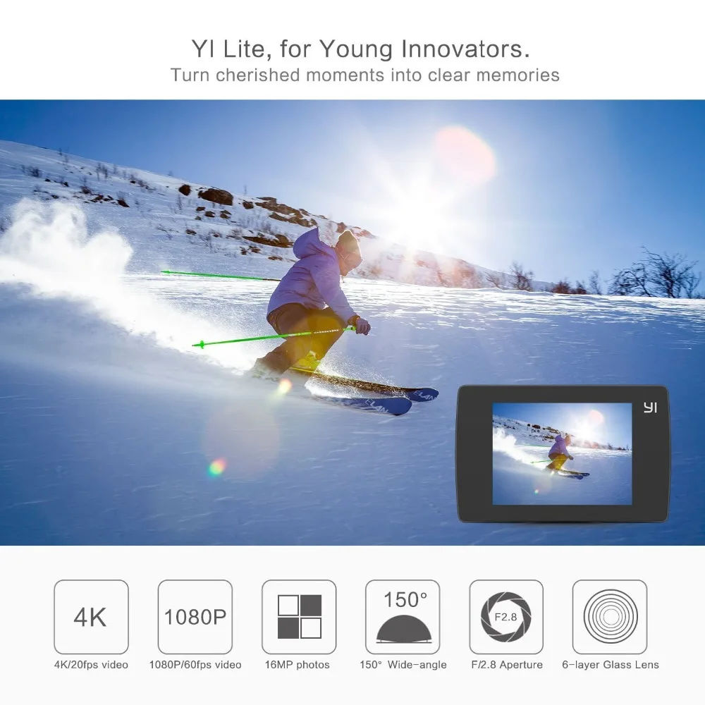 YI Lite экшн Камера 1080p Матрица SONY IMX206 Широкоугольный объектив с углом зрения 150°