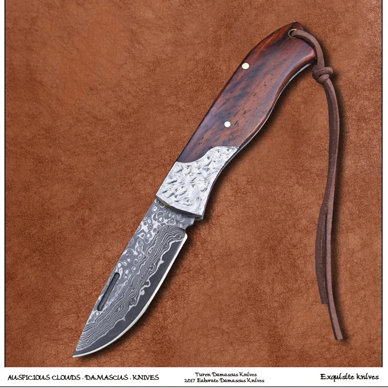 Турен-благоприятные облака 58HRC ручной работы Дамаск уличный карманный нож