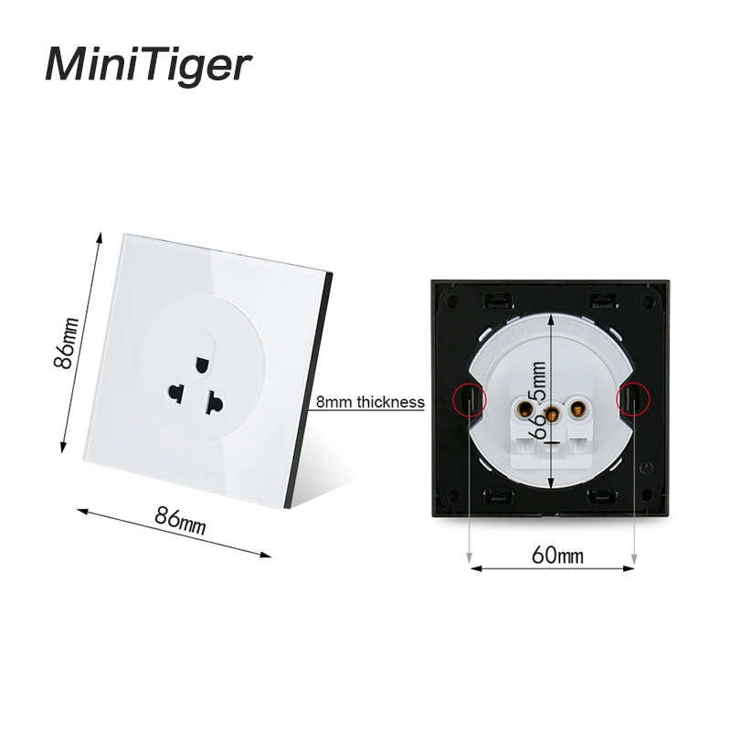 Розетка настенная из хрустального стекла с заземлением и защитой от детей 13