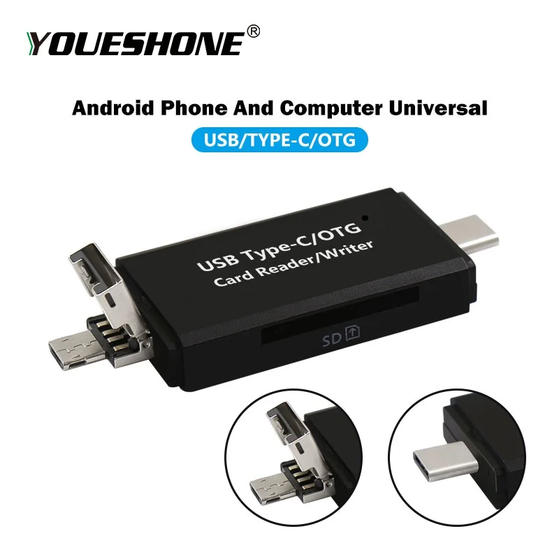 Type C & micro USB 3 в 1 OTG Кардридер высокоскоростной 2 0 универсальный TF/SD для Android