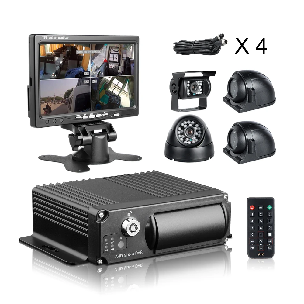4CH 1080P 128G sd карта Мобильный DVR с AHD 2.0MP ИК камеры ночного видения 7 дюймов VGA монитор