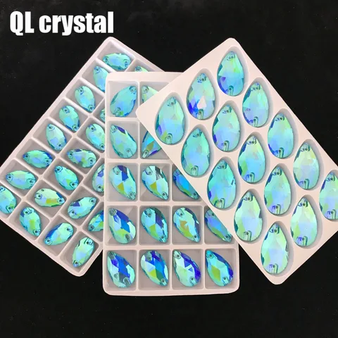 Все размеры QL Crystal 2018 популярный цвет AB капли пришить кристаллы Камни Пришивание Стразы 2 отверстия Сделай Сам одежда платье