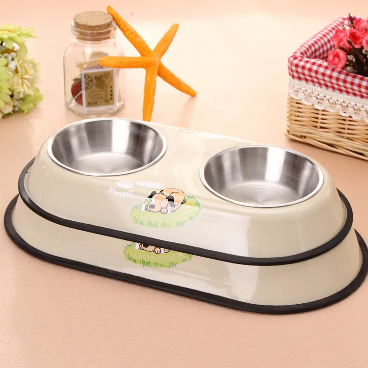 Бесплатная доставка из нержавеющей стали Большая двойная миска кормушка для