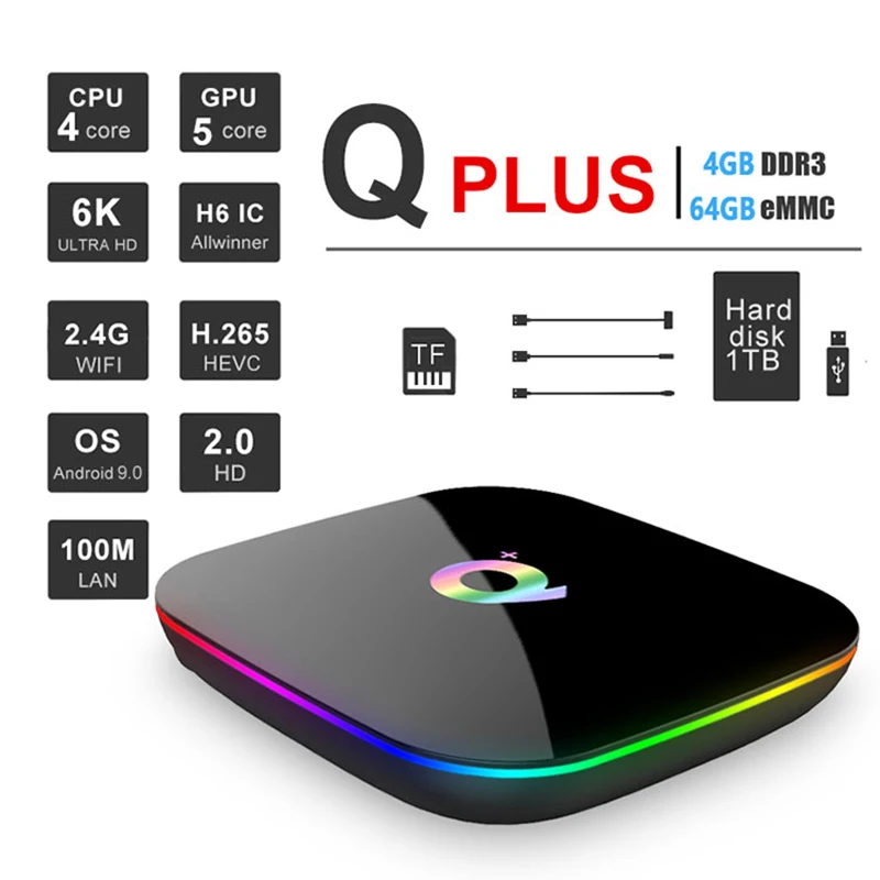 Q Plus Smart TV Box Android 9 0 4 Гб Ram 32 64 Rom Allwinner H6 Quad Core 4K H.265 2 4G WIFI телеприставка PK X96