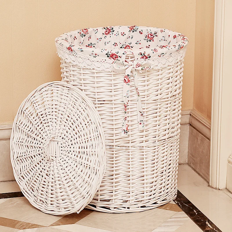 Плетеная корзина для белья FullLove круглая коричневая грязной одежды ящик хранения