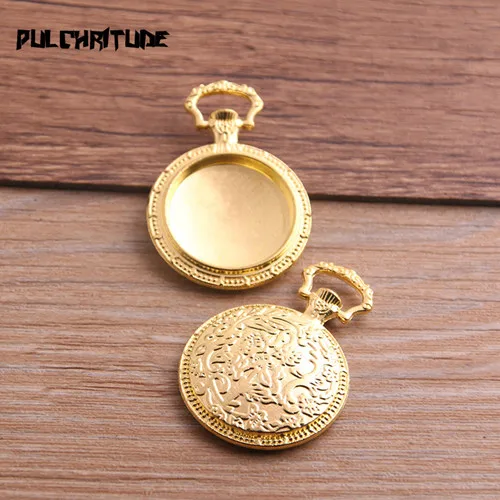 gold Pulchrode 4 шт. четыре цвета карманные часы Круглый Кабошон основа кулон заготовки Settin 27*38 мм(Fit 20 мм) металлические ювелирные заготовки T6757 - Цвет: gold