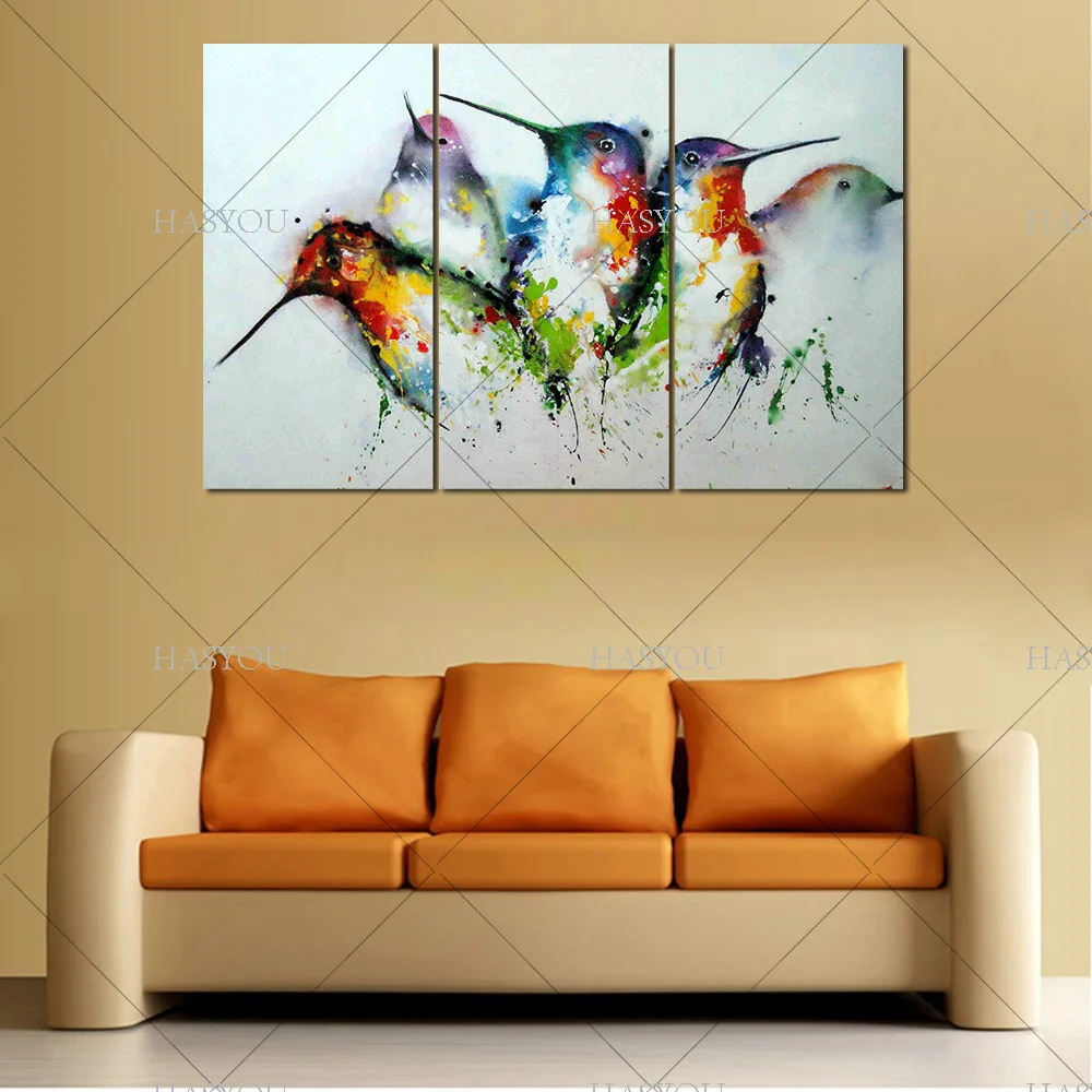 Черный фон цветы лилии и красочные животных 3 панели картины на холсте птицы